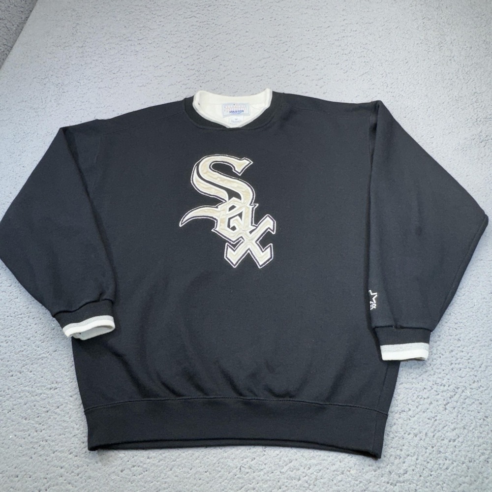 Vintage Starter Chicago White Sox Sweatshirt Mens Medium Black Applique MLB 90s
